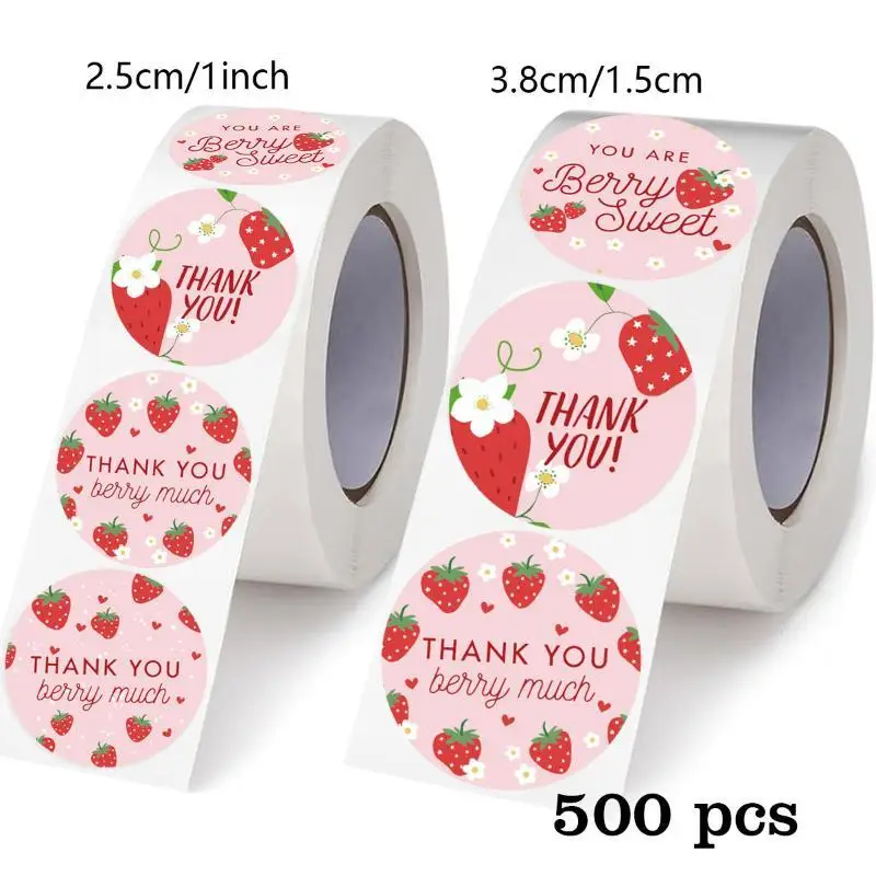 500pcs 2.5/3.8cm Strawberry Shaped Sticker Fruit Lemon Gift Box Decoration Sticker Label Stationery Scrapbook Stickers
