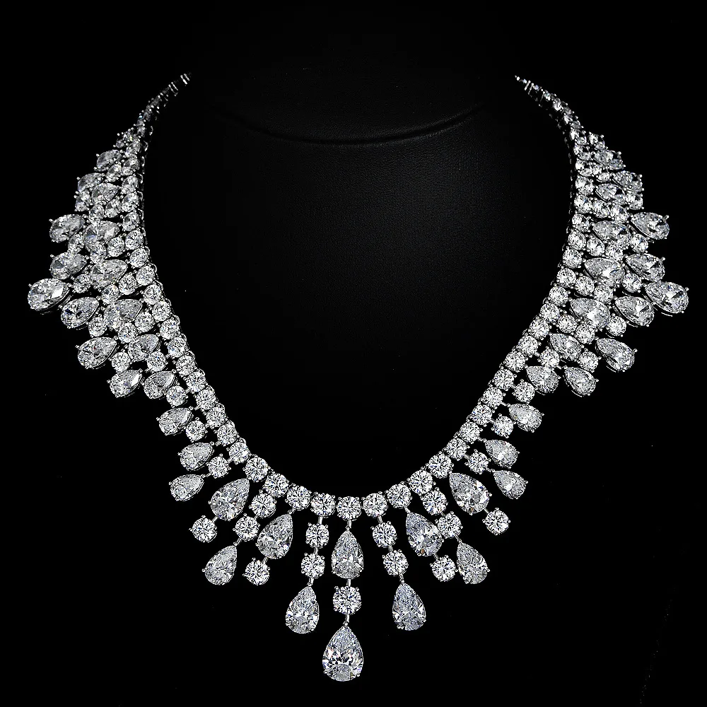 Luxury Lab Moissanite Diamond Pendant 100% Real 925 Sterling Silver Wedding Chocker Necklace for Women Engagement Jewelry