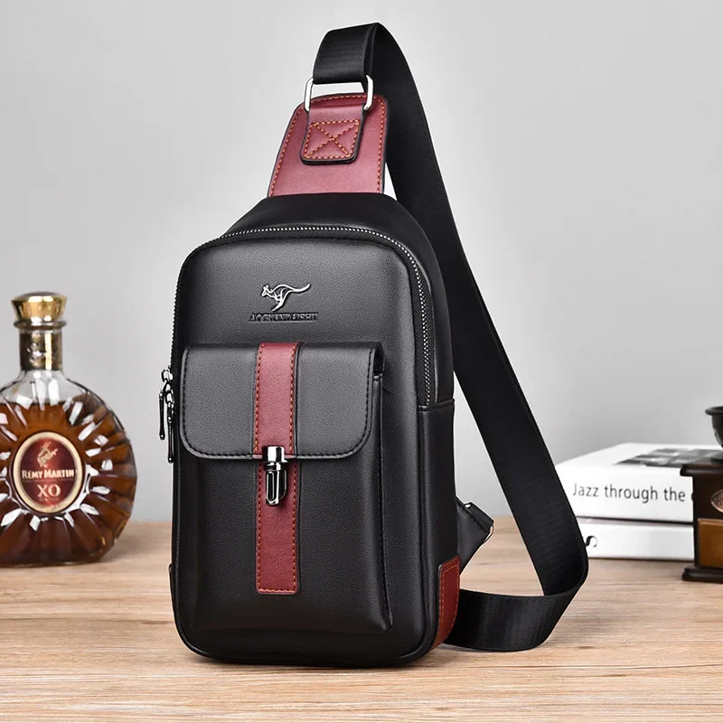 Brand Men\'s Leather Chest Bag Shoulder Bag Multi-function Cross body Waterproof Travel Messenger Pack Handbag For Male Female