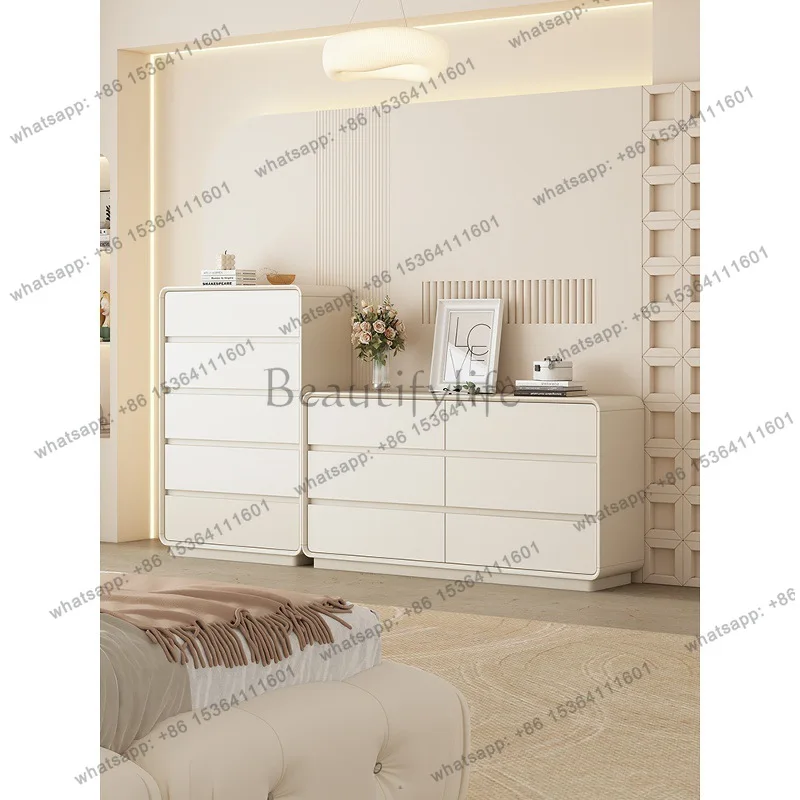 

Cream drawer cabinet for bedroom, modern minimalist storage cabinet for living room