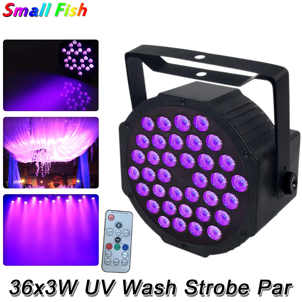 Wash Wall LED Flat Par 36x3W UV Light DMX512 7CH Stage Light Stroboscope For Home Entertainment Professional DJ Stage