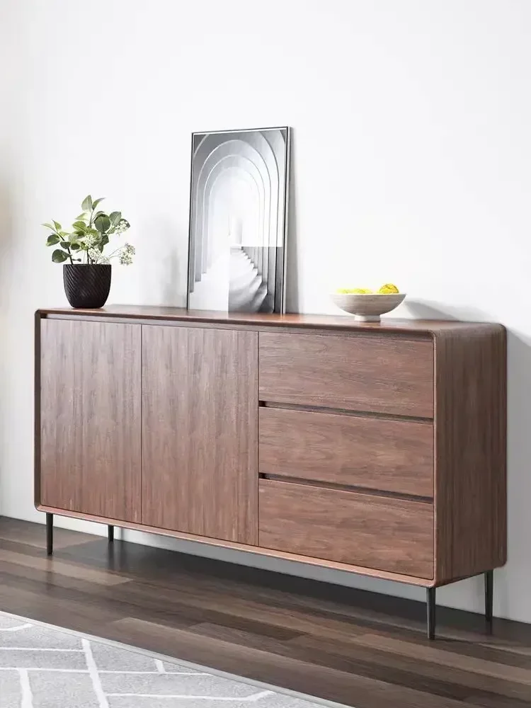 Nordic walnut black wall storage cabinet solid wood multilayer board