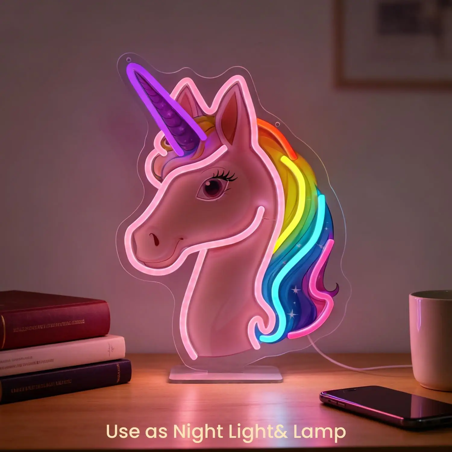 Rainbow Mane Unicorn Neon Sign USB Dimmable LED Light For Girls Bedroom Fairy Theme Shop Storefront Wall Decoration Night Light