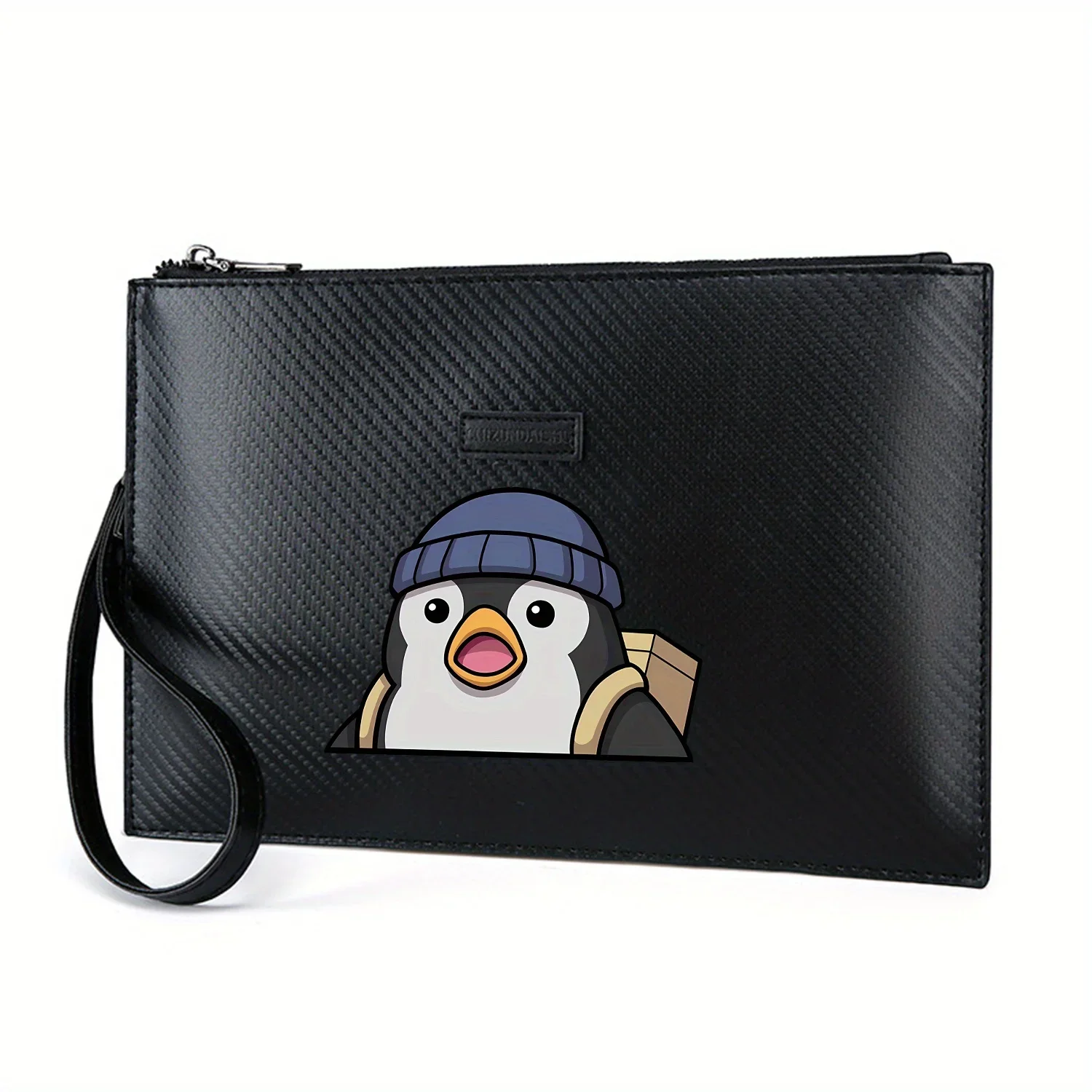 pinguim-usando-chapeu-rosto-surpreso-elegante-impresso-pu-bolsa-masculina-elegante-e-pratica-para-transporte-diario