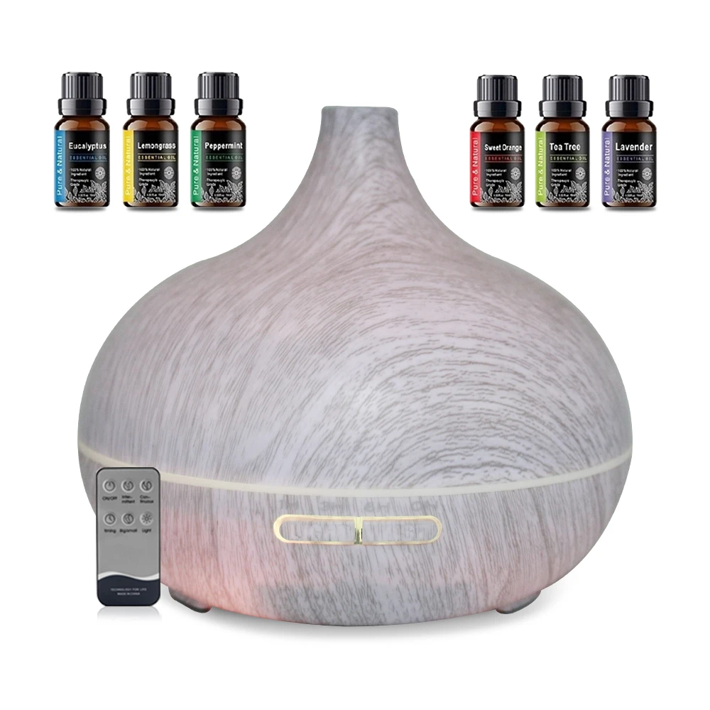 

550ml Wood Grain Essential Oil Diffuser with Remote, 6 Oils, Auto Shut Off Quiet for Home, Office & Yoga