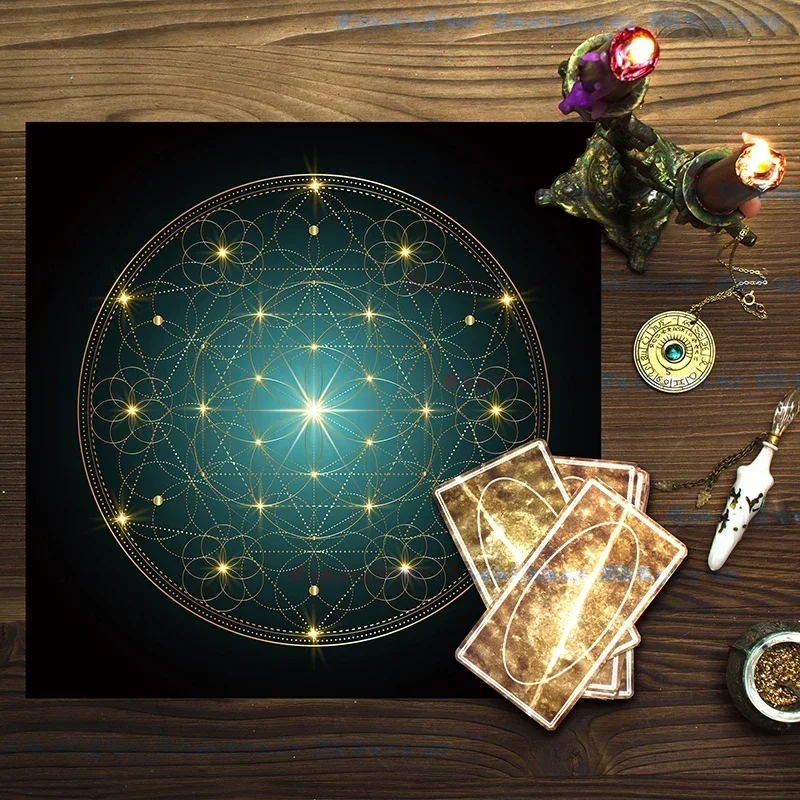 2023 Ornate Gold Tarot Tablecloth Altar Cloth Pagan Clock Pendulum Witchcraft Oracle Card Room Home Decor