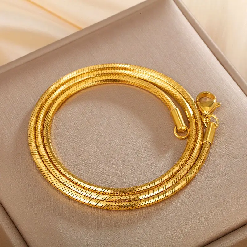 XP Jewelry --( 45 cm 50 cm x 1 mm 2 mm) 24 k Pure Gold Plated Snake Chain Necklaces for Men Women Fashion Jewelry