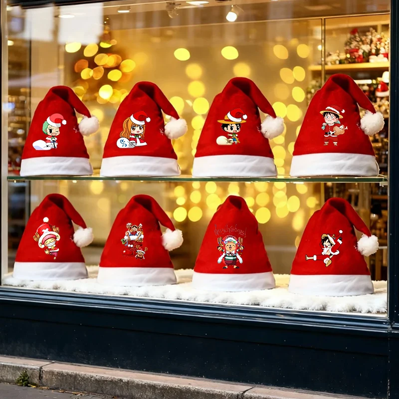 

One Piece Christmas Hat Adults and Children Cosplay Santa Claus Hats Cartoon Party Decorations Holiday Anime Headwear Xmas Caps