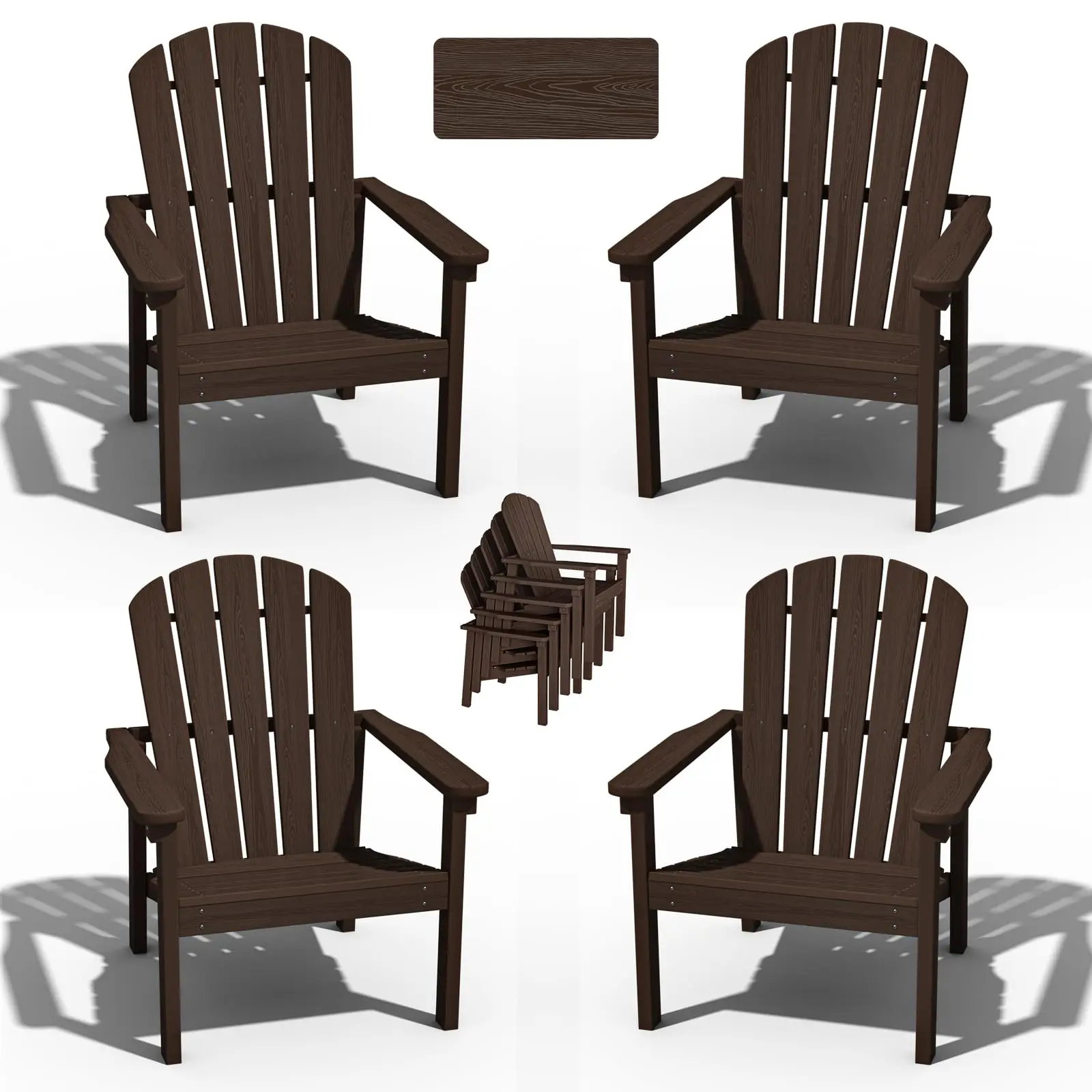 Stackable Adirondack Chair, HDPE Outdoor Chair Set of 4, Aruba