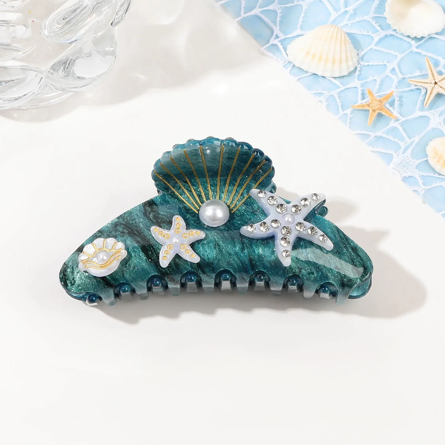 DuoShang Summer Pearl Scallop Starfish Hair Claw Acrylic Claw Clips Ocean Series Crab Hair Clips for Women Girl Hair Accessories