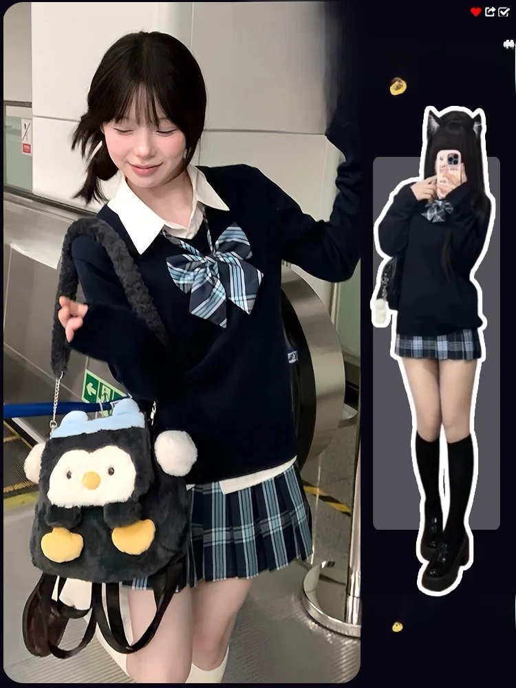 

Japanese Sle JK orm V-Ne Knitted Sweater Long Sve Overhead Women's Autumn Winter School orm ature Long Sle...