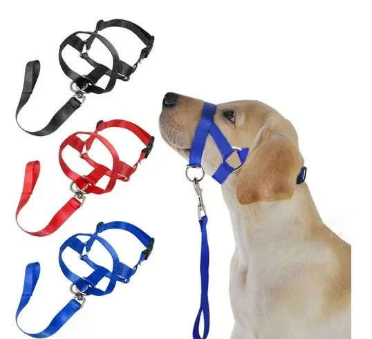 Hot selling Comfortable Nylon  Adjustable Soft Dog Muzzles, Anti Biting Training Stop Chewing Barking Attach to Collar