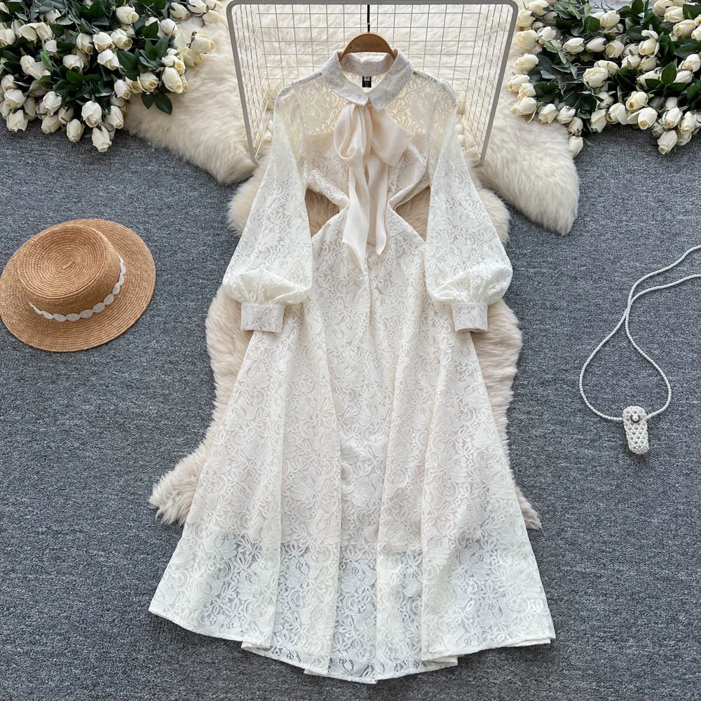 

Women Long Dress Dresses A Line Vestidos Y2k Streetwear Lace Sexy Lantern Sleeve Elegant Party Night Work High Waist Autumn