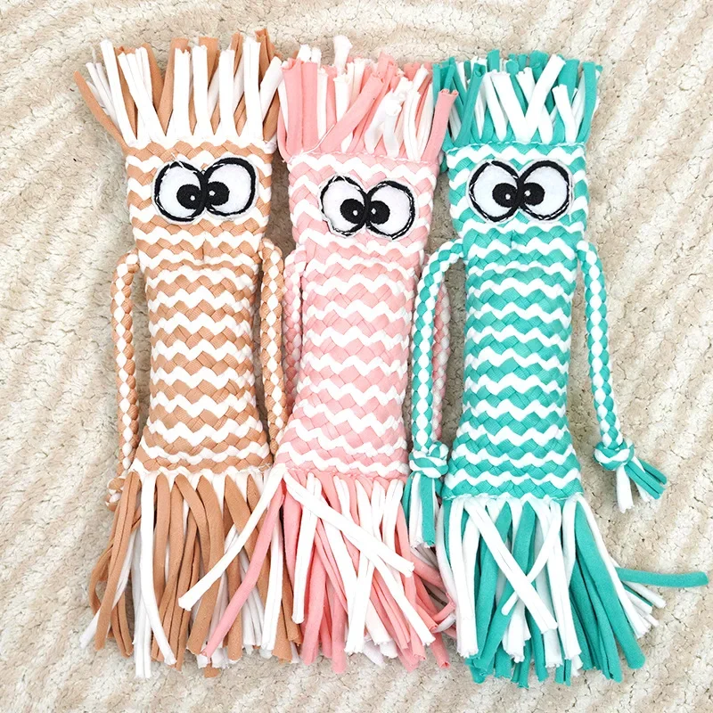 Chew Toy for Dogs Straw Head Braided Knot Doll Squeaker Sound Toy Molar Dog Toy Pet Training Pet Interactive Dog Outdoor Toys