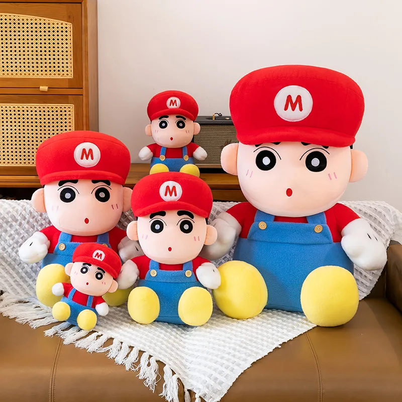Creative Mario Crayon Shinchan Plush Toy Cartoon Stuffed Doll Birthday Gift For Kids Boys Girls Home Bedroom Decor Soft Fluffy