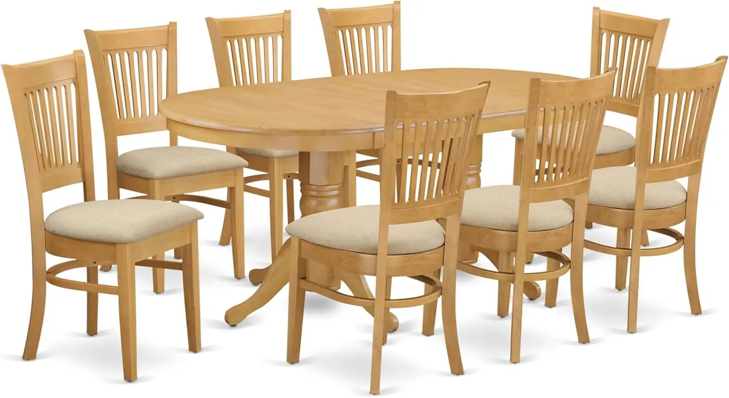 VANC9-OAK-C 9 Piece Kitchen Set Includes an Oval Table with Butterfly Leaf and 8 Linen Fabric Dining Room Chairs, 40x76 Inch