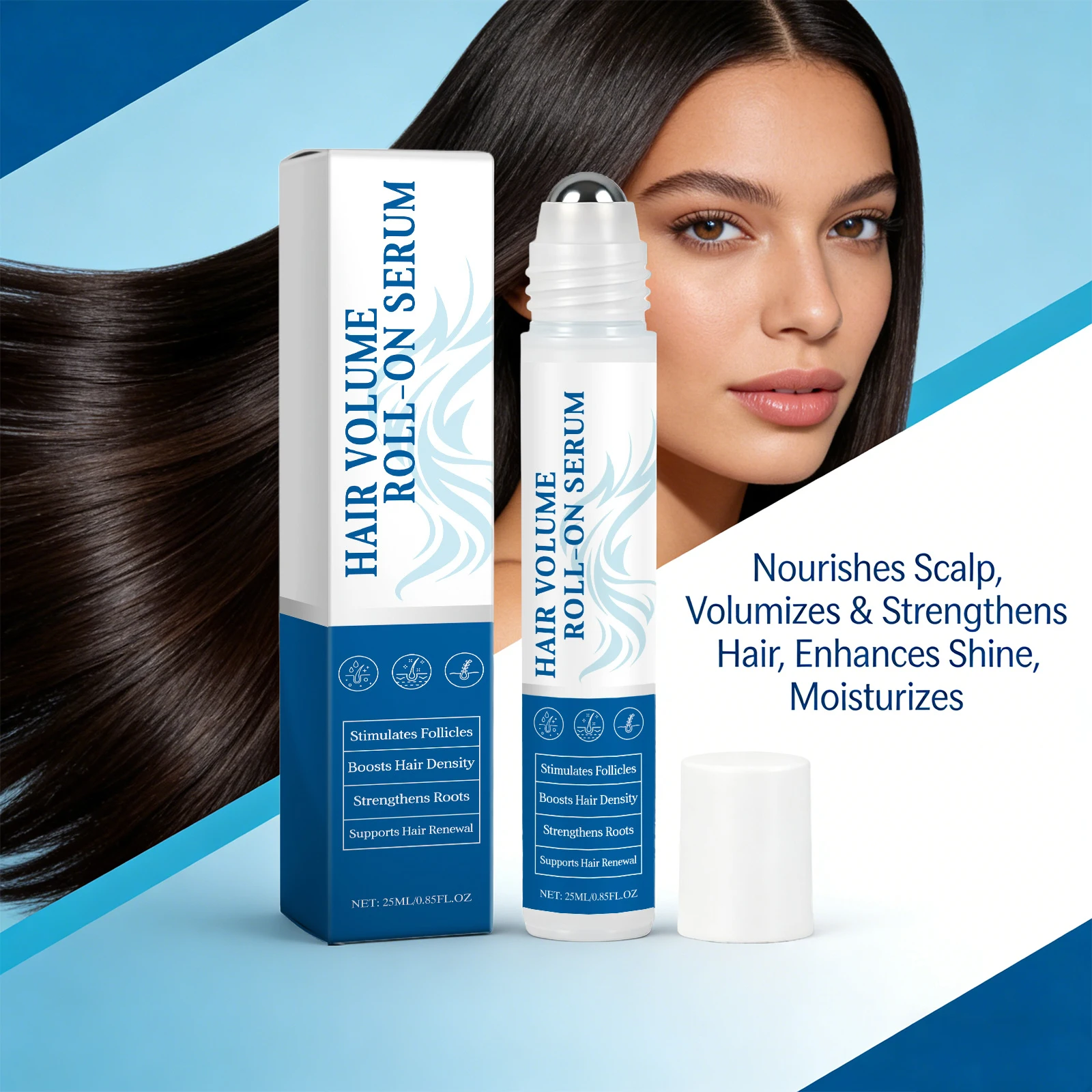 Rosemary Hair Volume Roll-On Serum Nourish Improves Scalp Increase Hair Density Long-Lasting Strengthening Scalp Hair Care 25ml