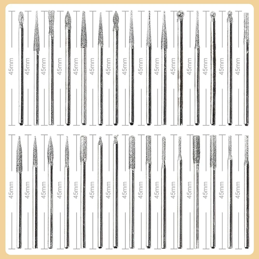 30pcs Diamond Burr Set with Storage Box for Rotary Tools Electric Grinders Engraving Grinding and Polishing