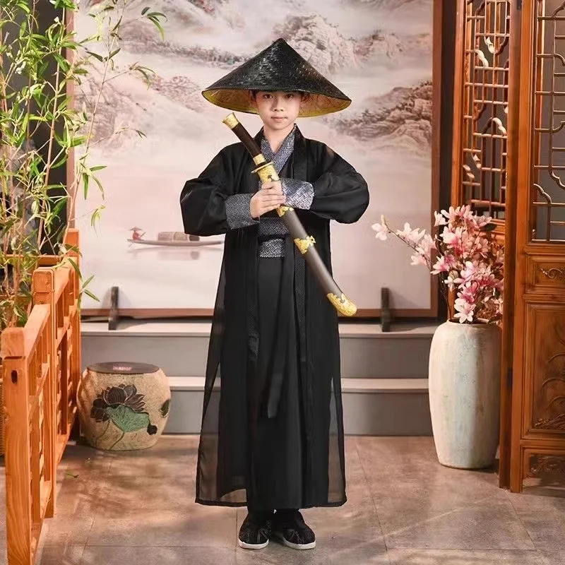 Traditioanl Boys Hanfu Dress Spring Summer Ancient Chinese Children's Costume Stylish Fashion Kids Swordsman Cosplay Clothing