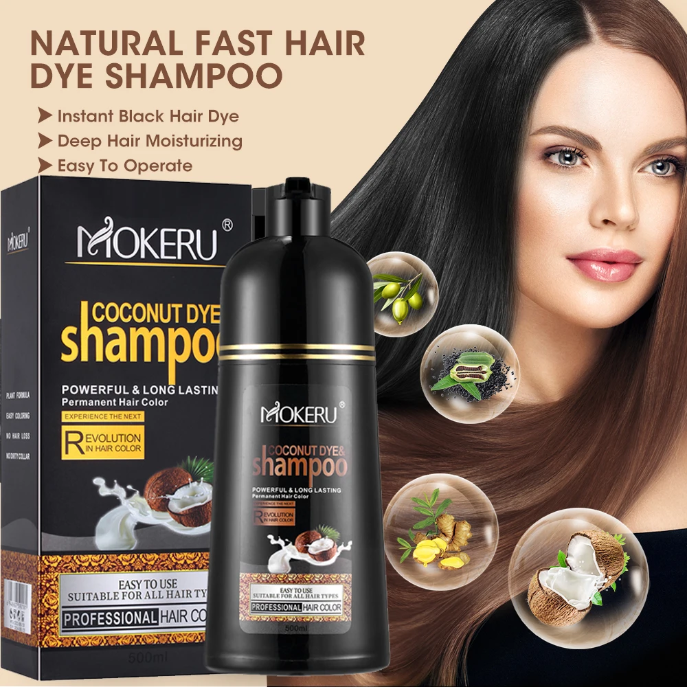 Mokeru 500ml Natural Black Hair Dye Shampoo for Women Men Hair Color Black 100% Gray Coverage magic shampoo for hair coloring