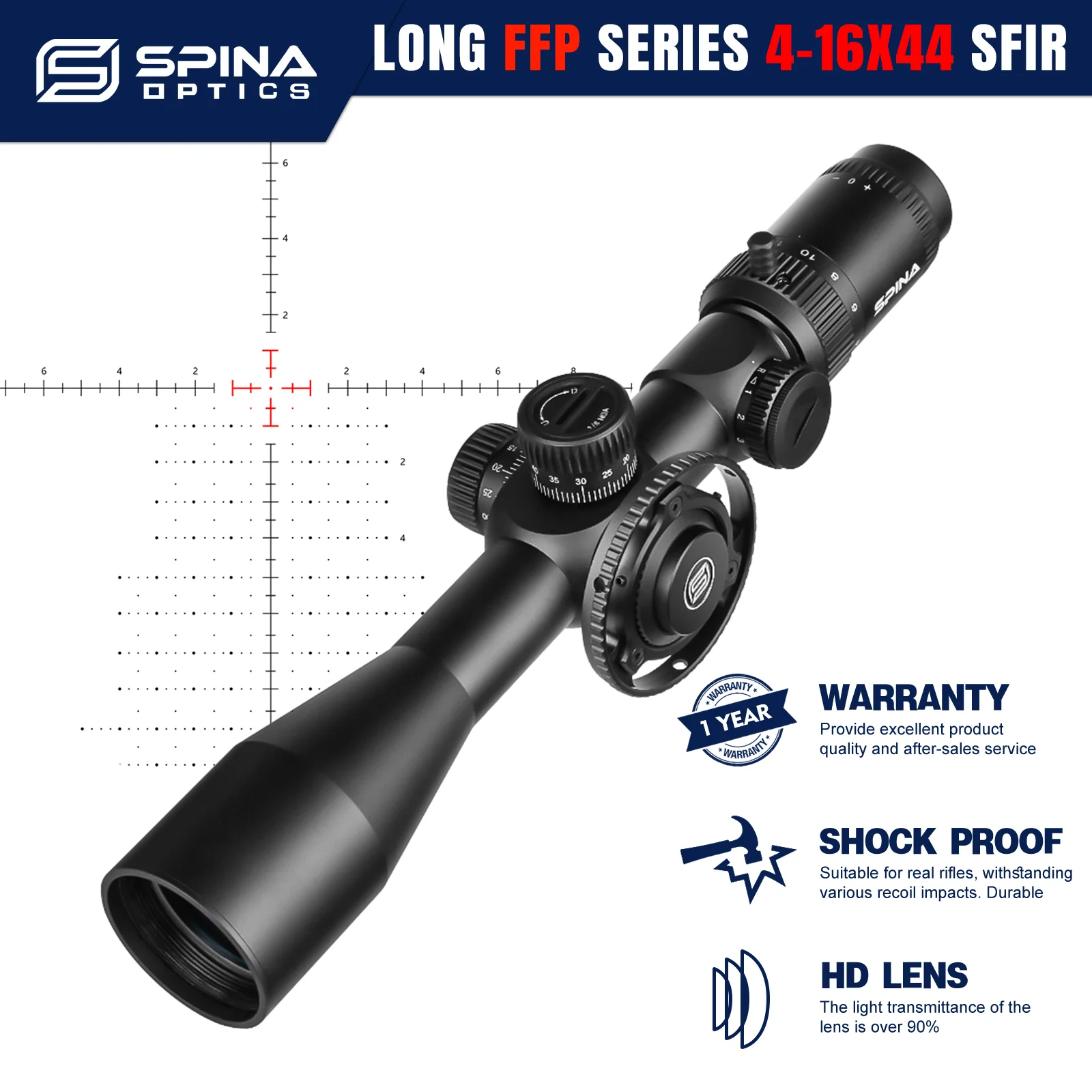 

SPINA OPTICS HD 4-16x44 FFP/SFP Red/Green Illuminated Riflescope 1/6 MOA Min Focus 10yds Hunting Rifle Scope Fit .223.308 etc