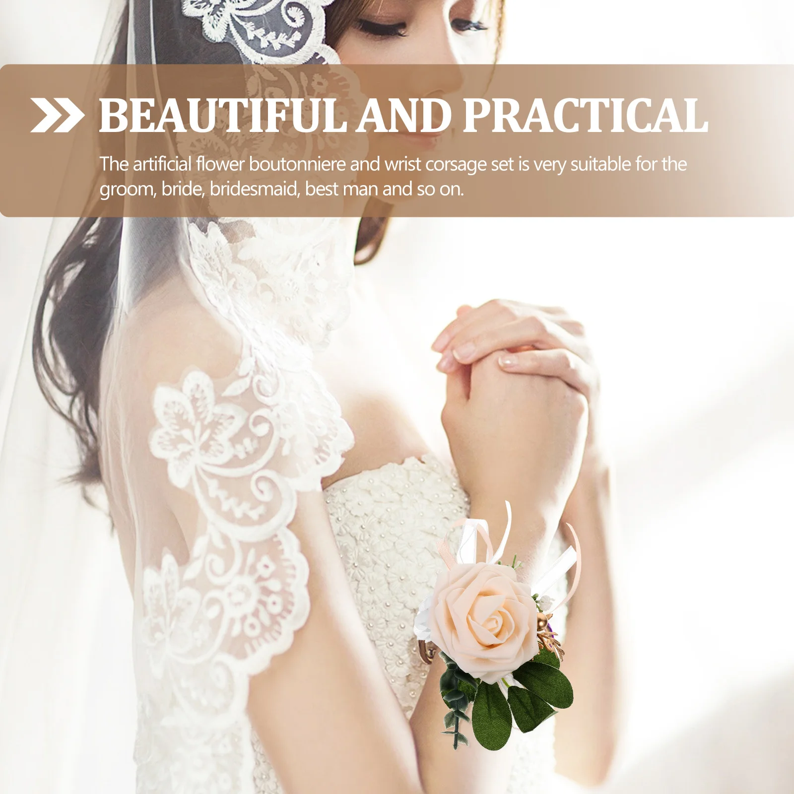 

1 set Artificial Flower Corsage Boutonniere Set Silk Wristlet Wedding Bridal Party Accessories Prom Decorative Flowers