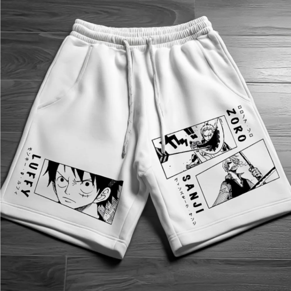 2025 ONE PIECE Anime Luffy pantalones cortos de algodón con estampado periférico coreano verano hombres pantalones deportivos sueltos diarios transpirables
