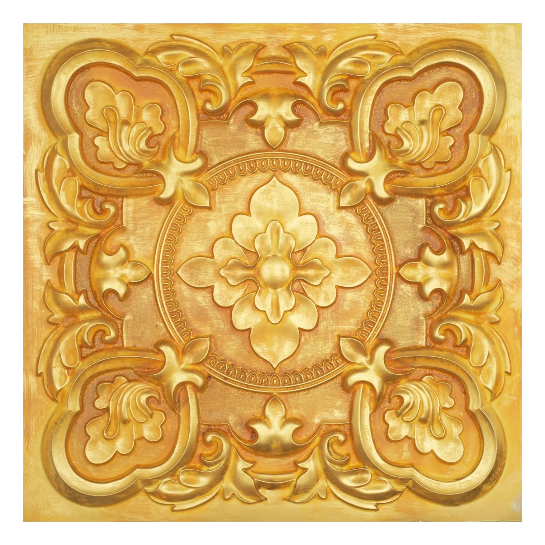 Artistic 3D Ceiling Tile Faux Tin Glue up/Drop in Decorative Ceiling Panels PL30 Golden 10pcs