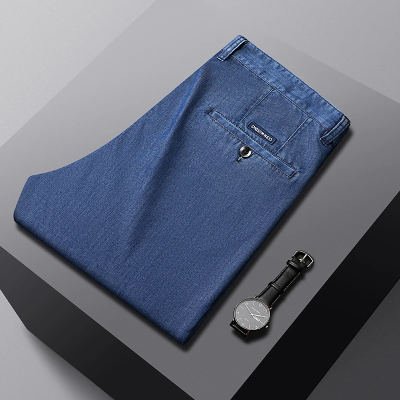 2026 New Spring Men's Light Blue Stretch Straight Jeans Business Casual Denim Pants Modal Fabric Trousers Male Brand - view 4