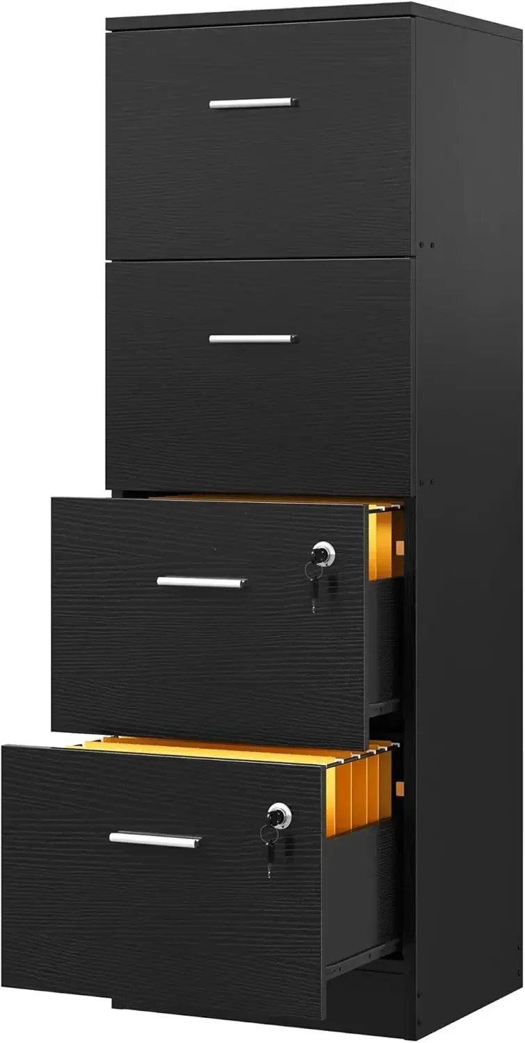 4-Drawer File Cabinet with Lock, Filing Cabinet for Letter A4-Sized Files, Upgraded, Black