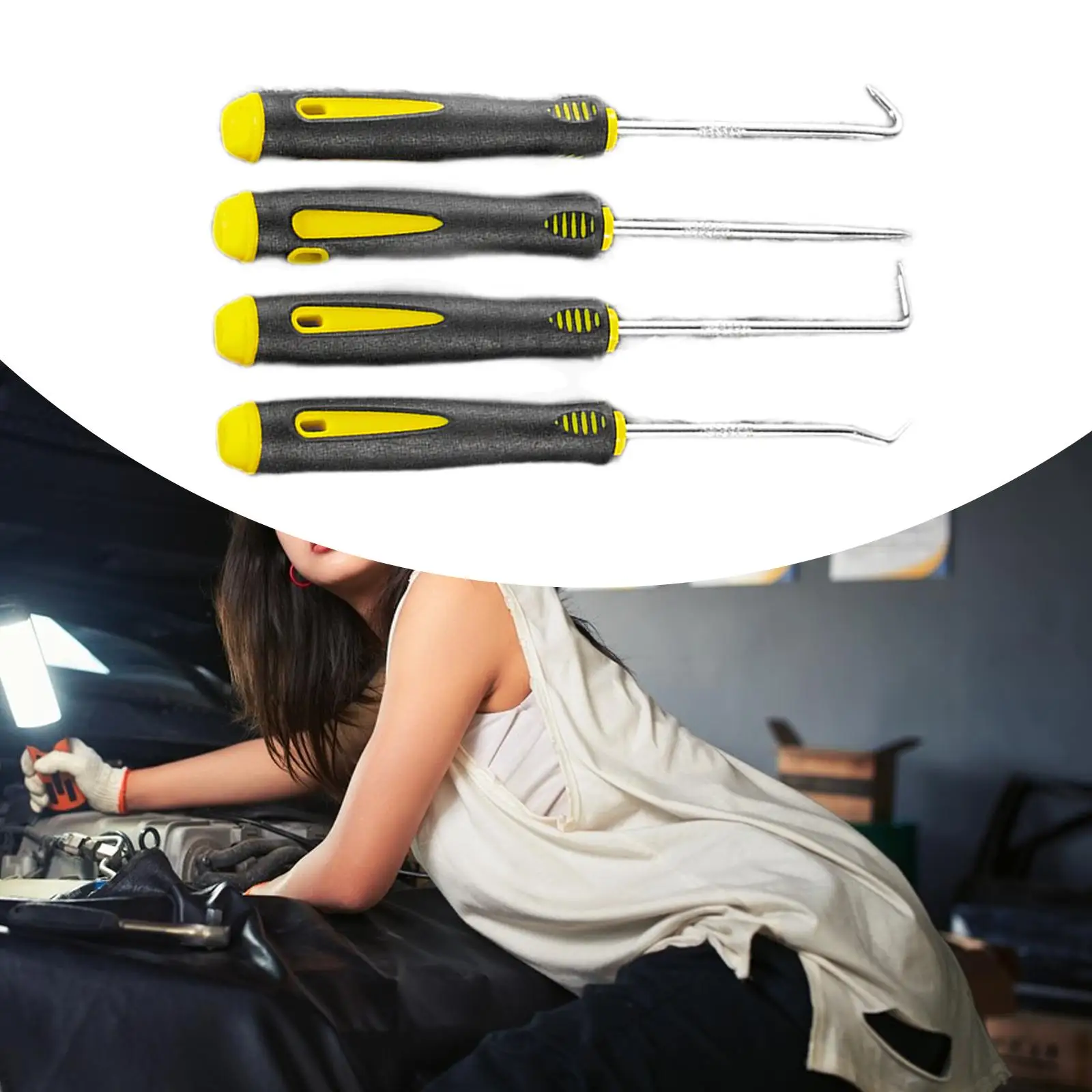 4Pcs Universal Auto O Ring Seal Pick Hooks Alloy Steel Sturdy Rubber Handle for Automobile Remover Tool Gasket Puller Versatile
