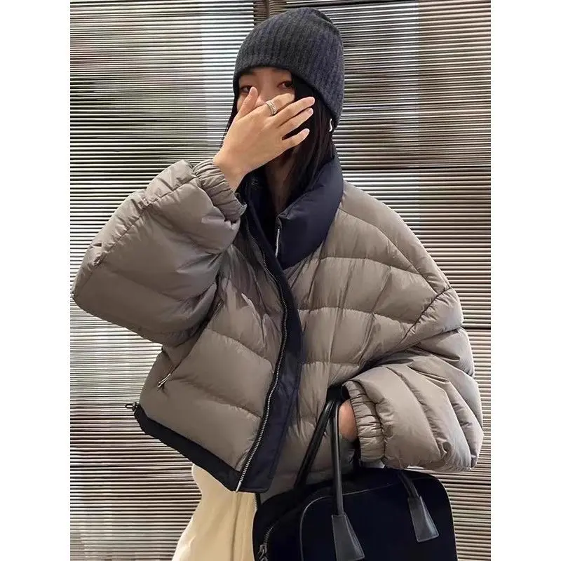 

Two Sided Cotton Jacket Women's Winter Color Blocked Short Cotton Jacket Loose Casual Fashion Jacket