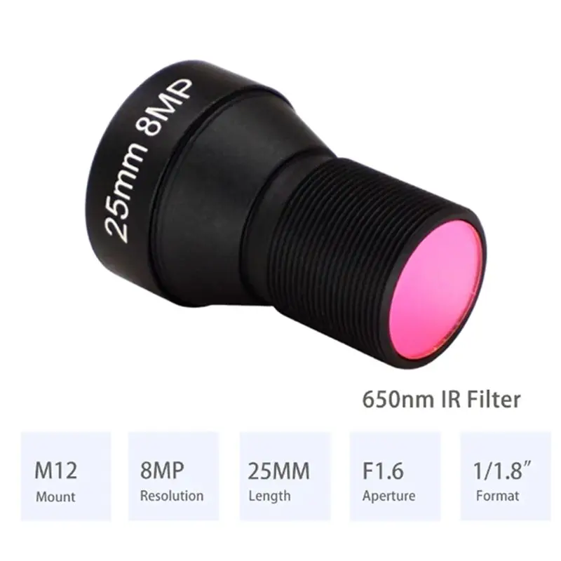 2X HD 4K 8MP CCTV Lens 25MM Mount Low Distortion Aperture F1.6 Format 1/1.8Inch With 650Nm IR Filter-Y41A