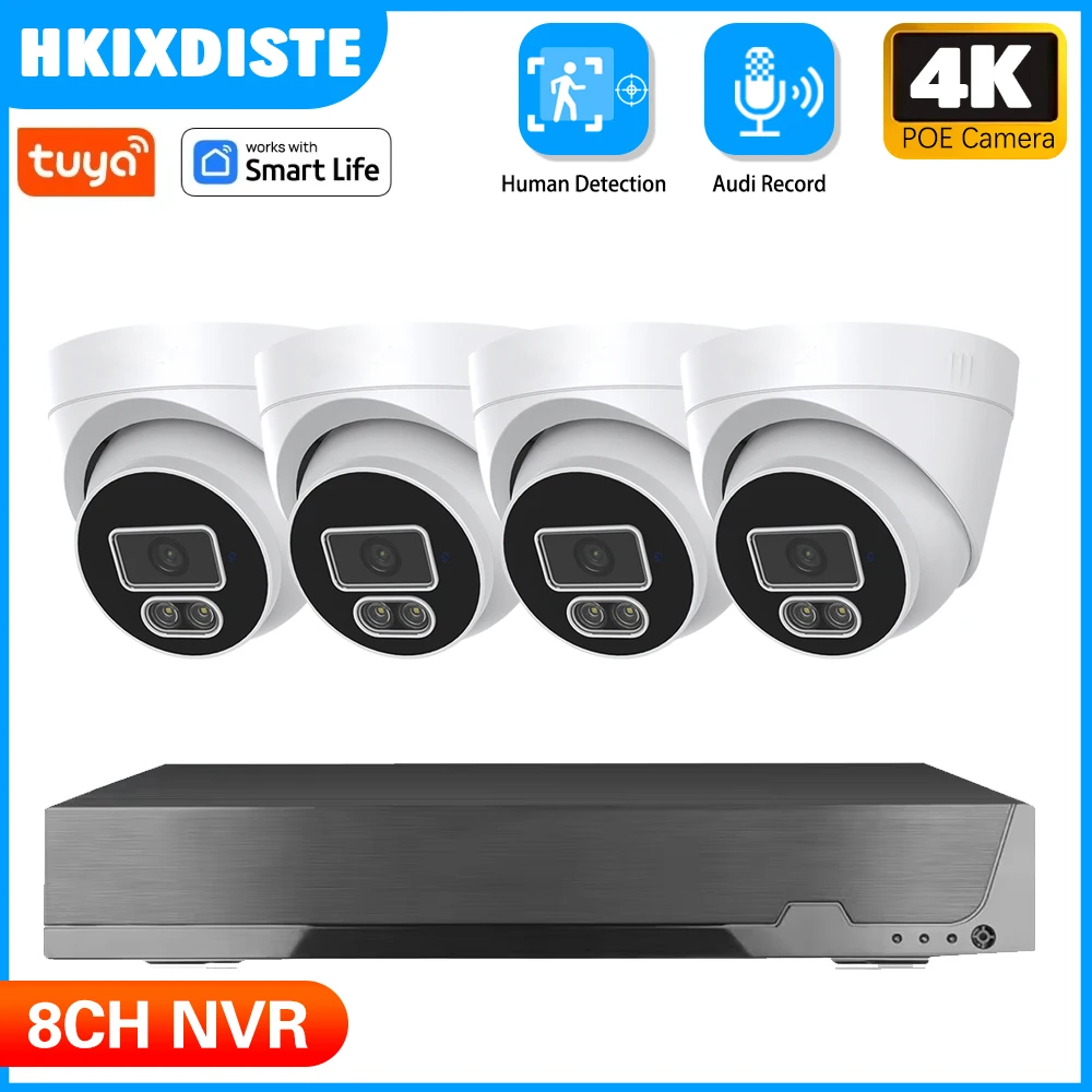 

HKIXDISTE TUYA 8CH 4K NVR 8MP Security POE Camera System Smart AI Human Detected Indoor Outdoor CCTV Video Surveillance Kit P2P
