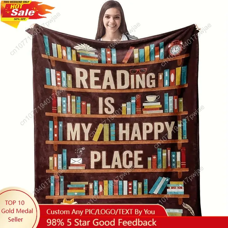

Book Shelf Print Blanket, Reading Flannel Blanket, Bookshelf Soft Warm Throw Blanket Nap Blanket for Couch Custom blankets