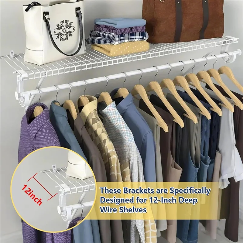 

ABKO-12 Inch Wire Shelf Brackets Set Wire Closet Shelving Accessories Support Brackets Wall Shelves Bracket