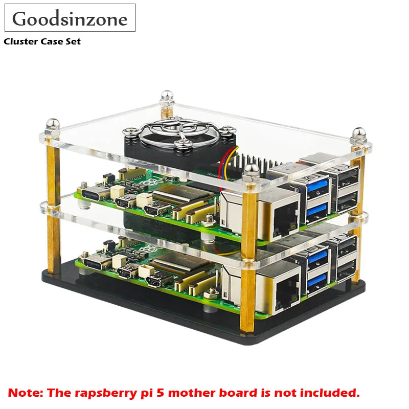 Raspberry Pi 5 Cluster Case Set, Raspberry Pi 5 Case with Cooling Fan Kit Cooler Shell for Pi5 Motherboard (2-Layers)