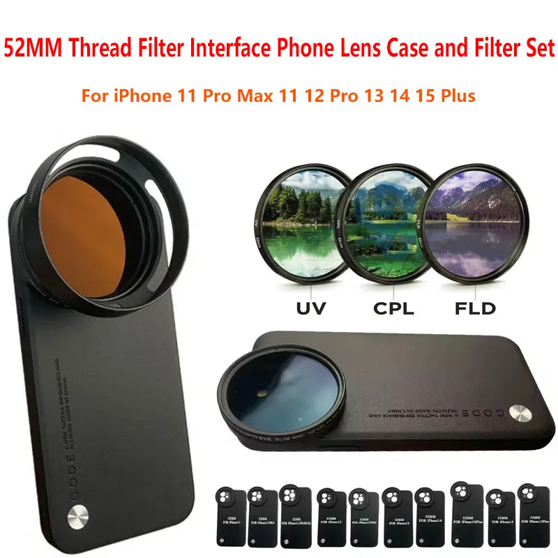 

52MM Thread Filter Interface Phone Lens Case With Universal CPL UV FLD Filter For iPhone 11 Pro Max 11 12 Pro 13 14 15 Plus