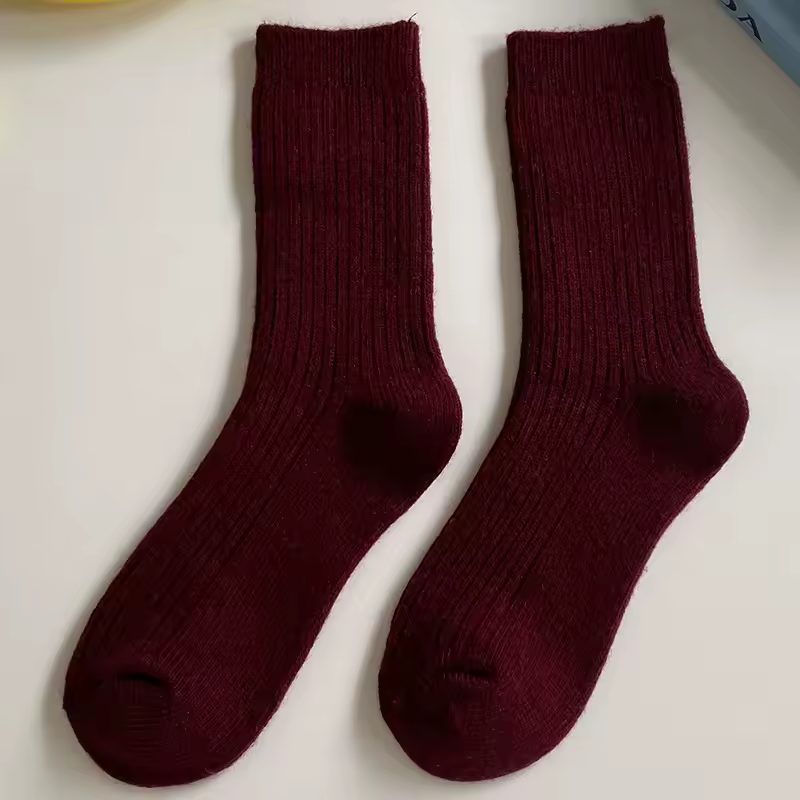 1 Pair Women Cotton Loose Socks Autumn Winter Knitting Solid Color Long Black Pink Korean Japanese Student Girls Stockings Retro - Image 11