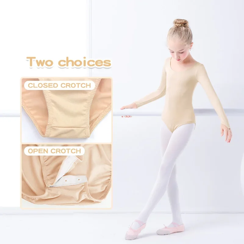 Naakt Ballet Maillots voor Meisjes Kids Dans Bodysuit Lange Mouw Ondergoed Melk Zijde Maillots Tiener Gymnastiek Maillots