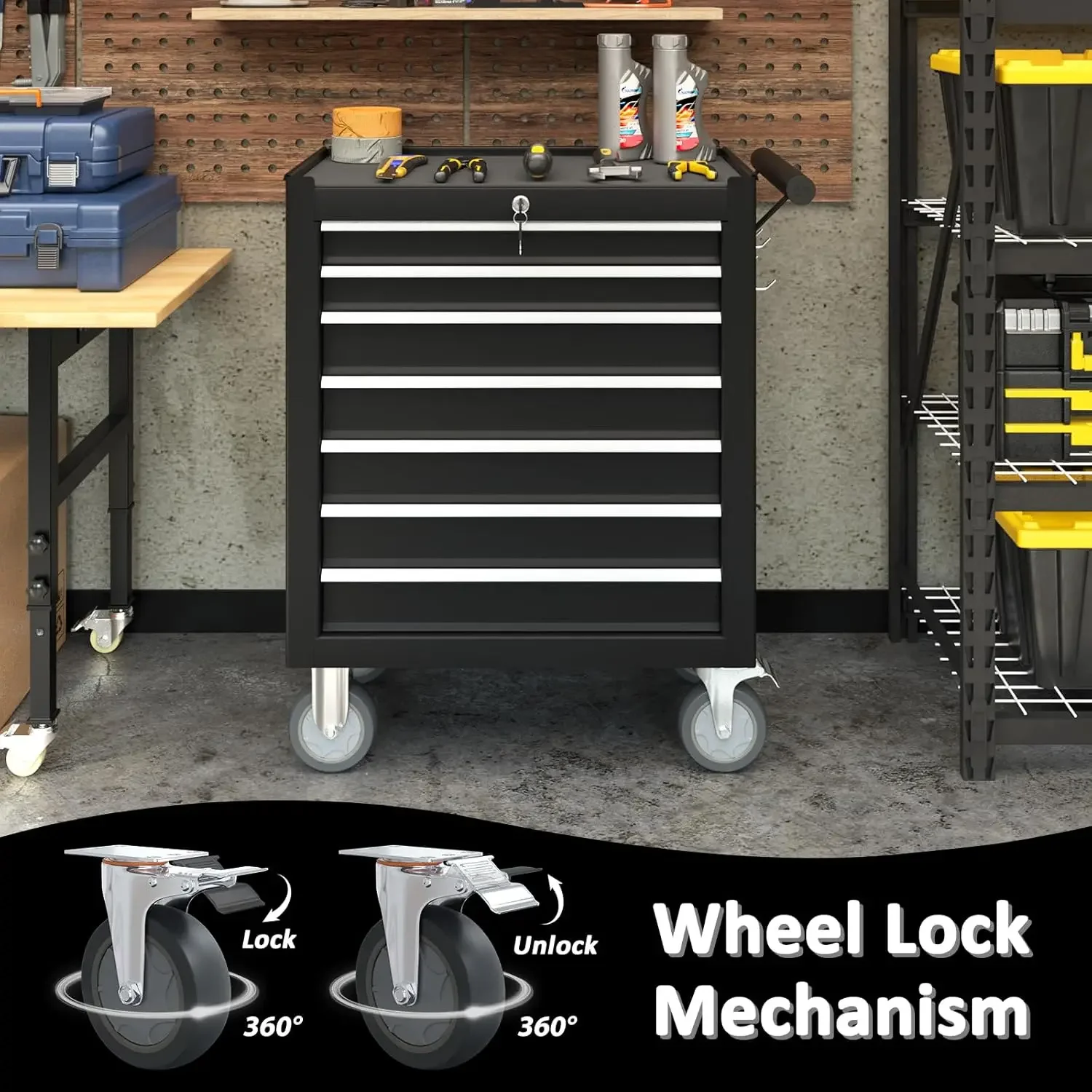 

7-Drawer Tool Chest, Tool Box with Wheels, Movable Rolling Chest, High Capacity Chest with Wheels