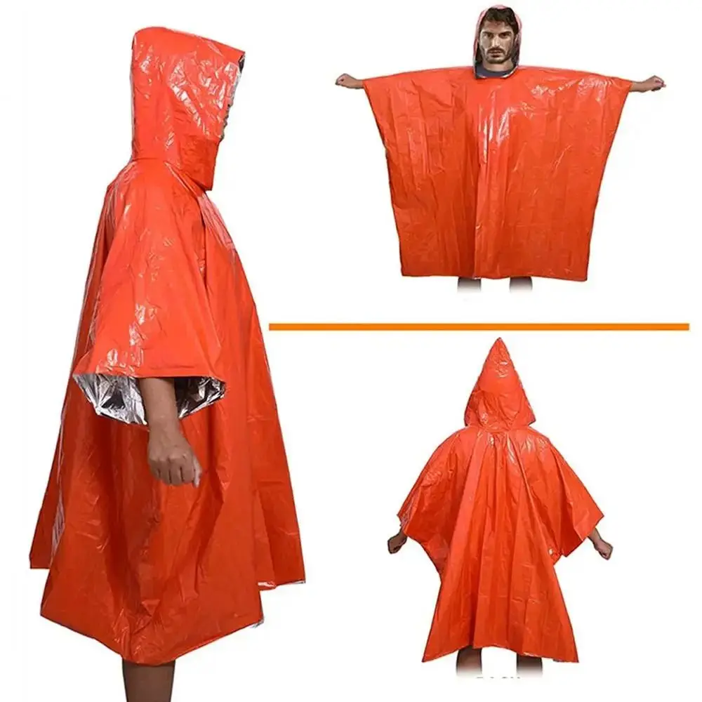 1Pcs Hiking Travel Tent Rainwear Emergency Raincoat Hooded Sleeve Heat Reflective Camping Rain Poncho 3 In 1 Waterproof