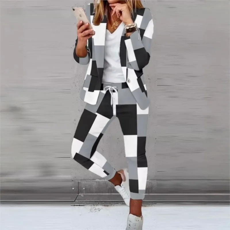 2025 المرأة 2 قطعة مجموعة دعوى معطف ربيع جديد مكتب غير رسمي الإناث دعوى مجموعة كاملة الأكمام دعوى أعلى السراويل الطويلة ضئيلة النساء الملابس #2