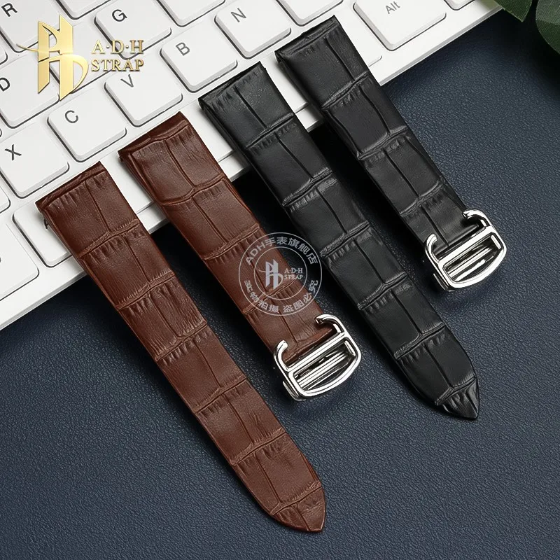 18mm Watchband 21mm for Car-tier Watch W2006951 WH100751 Sandoz Santos Mechanical Cowhide with Steel Head Endlink Grain Strap