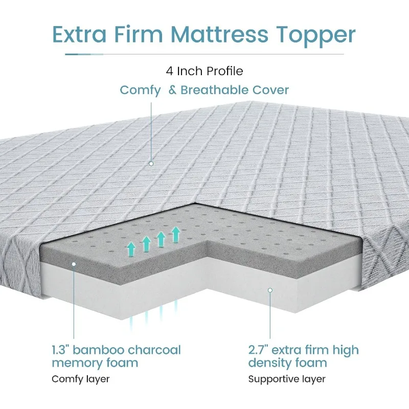 3 Inch Firm Mattress Topper Firm to Extra Firm Memory Foam Bed Topper - Relieve Back Pain - High Density Foam Mattress Pad