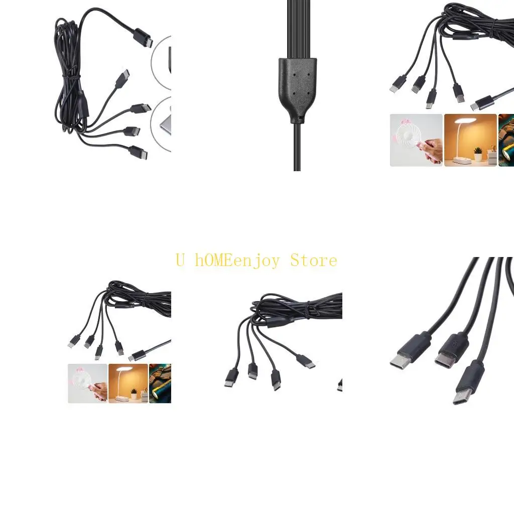 B0KF Compact 4 In 1 USB C Charging Cord Splitter Adapter Cable Supports Multiple Devices Simultaneously for Easy Charging