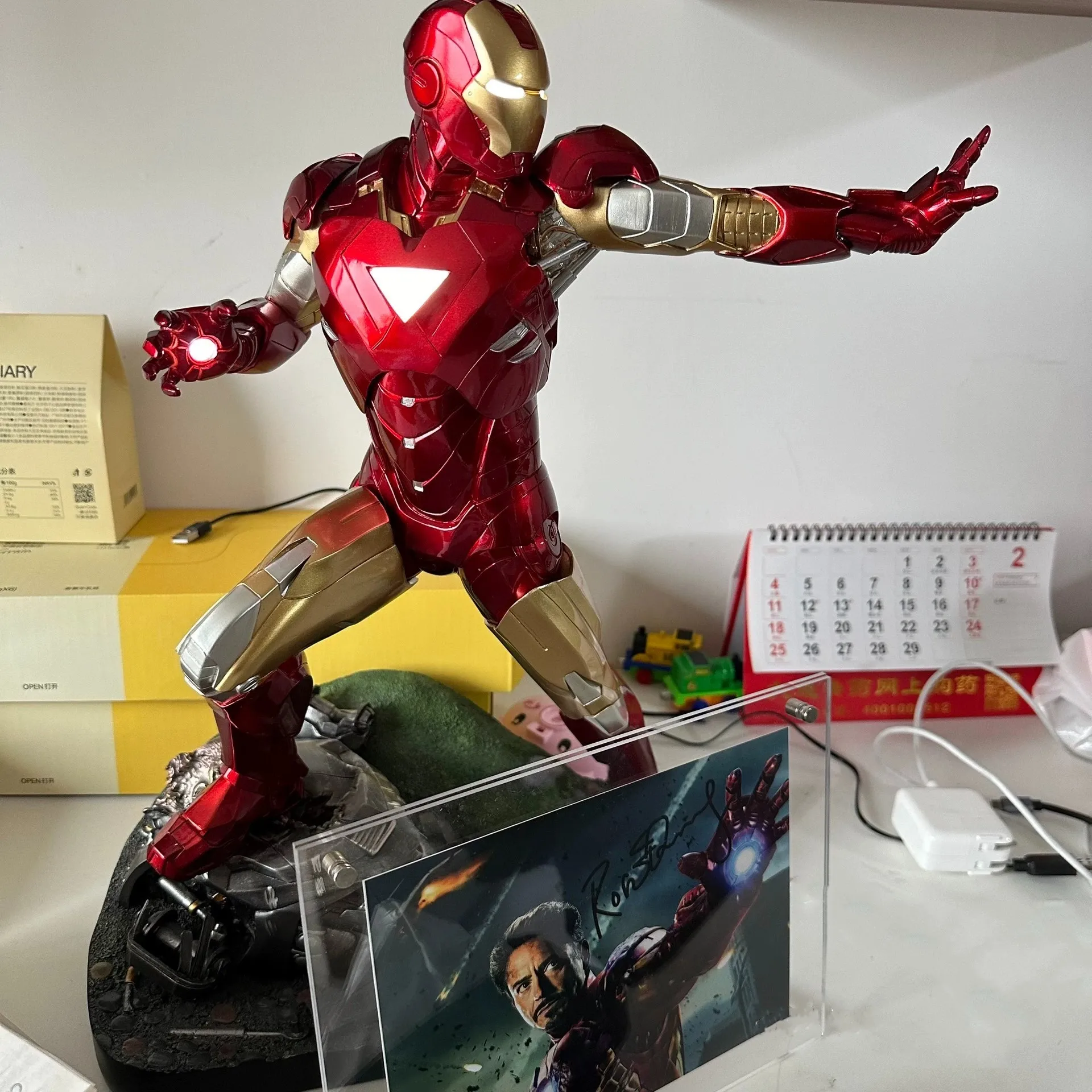 50cm Iron Man Mk6 Large Figurine Luminous Figures Spiderman Anime Figures Avengers Gk Model Ornaments Boyfriend Birthday Gift