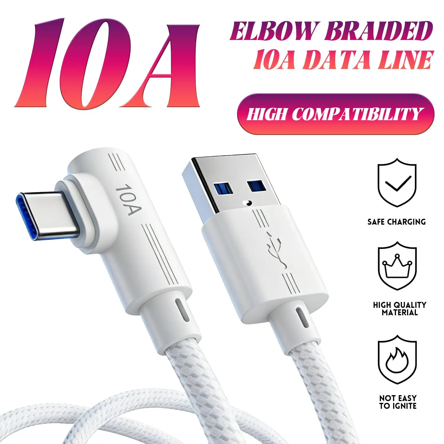 

Кабель для быстрой зарядки USB-C 10А, 3м/2м/1.5м/1м/0.25м, 90° ° Угловой USB-кабель Type-C для Android и Huawei, кабель для передачи данных Type-C-USB
