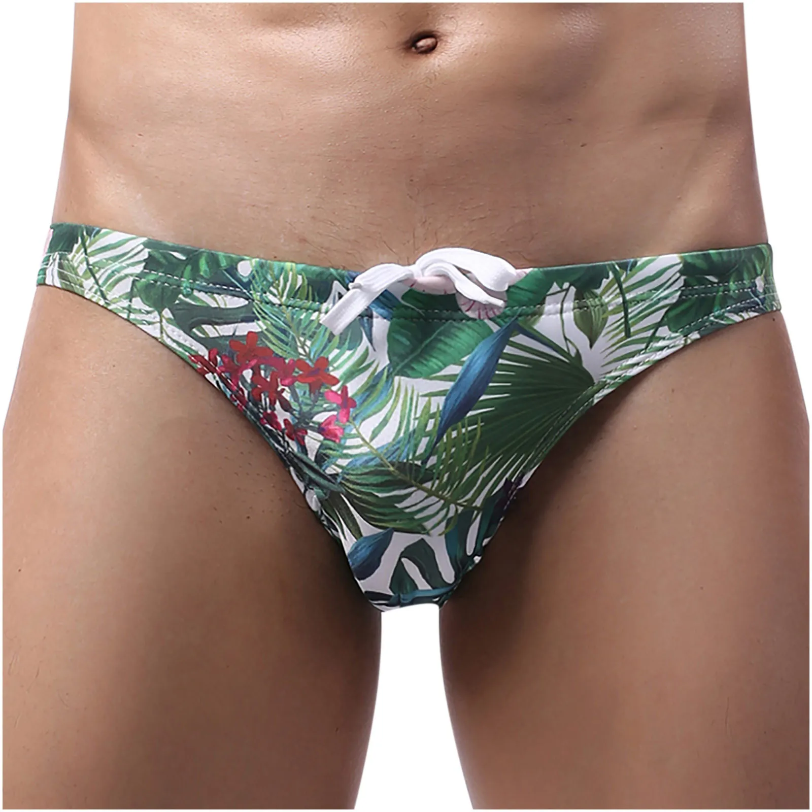 

Men Sexy Swimwear Briefs Hawaii Print Drawstring Swim Triangle Shorts Low Waist Comfy Swim Trunks Swimming Surfboard Swimsuits