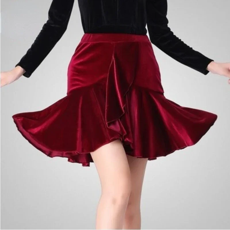 Velvet Latin Dance Skirt Female Adult Sexy Short Dress New Dance Performance Wavy-edge Skirt Professional Training Dance Dresses